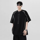 S.SOFEA Camiseta de manga corta con rayas oscuras para hombres en verano Diseño de moda guapo 2025 [alta calidad] CQS1423 Negro S