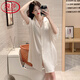 LangSha (LangSha) Light Luxury Ice Silk Nightgown Women's Spring and Autumn New Short-sleeved Korean Style Mid-Length Summer Pajamas Boyfriend Style Sexy Shirt 5000Q 2XL Recommended 140-160 Recommended Jin Jin is equal to 0.5 kg Wear