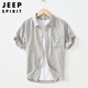 Jeep Spirit Jeep atmungsaktive Baumwollwäsche kurzärmelige Hemd für Männer Sommer dünne Freizeitjacke für Männer Hemd hellgrün L.