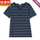 Hengyuanxiang striped short-sleeved T-shirt for women summer clothes with fat plus large size loose slimming top middle-aged mother versatile pure cotton t-shirt moss green [6219 models] L 100-115Jin [Jin equals 0.5 kg]