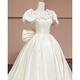 Kang Meishi's satin French light wedding dress 2025 new style bride small-sensing white puff sleeve main yarn white wedding dress XL