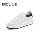 Belle Men's Casual Genuine Leather Business White Shoes Winter Sports Shoes Thick Sole Heightening Sneakers Plus Velvet A0615AM2 White/Black (Single Liner) 40 (250mm)