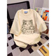 Bunte Edelsteine ​​schwere runde Hals weiße Katze gedrucktes kurzärmeliges Hemd für Männer und Frauen Sommer Trendy American Ehepaar Loose Fünf-Punkte-Hülle Top 1416 White Grey L.