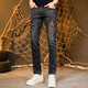 
Muzhi European high-end hot diamond jeans men's slim-fitting small feet trendy brand elastic gray men's casual trendy long trousers black 6623 30
