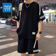 真维斯运动套装男士夏季薄款宽松潮流冰丝短袖t恤男短裤休闲两件套男装 FKS653黑色套装 3XL 约170-190斤可穿