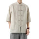 
Yu Zhaolin summer Chinese style linen short-sleeved Tang suit men's retro five-point sleeve Hanfu cotton linen lay Buddhist suit large size half-sleeved tea suit khaki thin style YM001 2XL [150-165Jin[Jin equals 0.5 kg]]