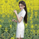 白色蕾丝短款改良旗袍新款2025年轻款女复古日常小个子连衣裙夏季 12799纹理米 XL