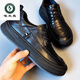 Woodpecker Leather 2025 New Spring Business Casual Leather Shoes New Trendy Versatile Thick Sole Non-Slip British Style Shoes Black 42