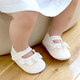 Feiyuega Babybodenschuhe für Frühlings- und Sommer-Baumwollschuhe für Babys und Kleinkinder Dünne Prinzessin Anti-Rutsch-Kleinkindschuhe für Mädchen, Babyschuhe und Socken, Prinzessin Spitzenspitze-Licht Beige, Partikelabgabe-Sohle, 12 cm in der Länge (vorgeschlagen 6-9 Monate)