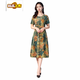 
First Trail (CHUJING) Dress for Women Summer Cotton Silk Mom Short Sleeve Middle-aged Women's Large Size Medium-Length Temperament Slim Floral Skirt No. 683-7 Color 2XL [100-115Jin [Jin equals 0.5 kg]]