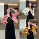 FHHUABD妮妮上新2024春装新款女装韩版磨毛衬衫外套褶皱吊带裙时尚两件套 粉色外套-9852#-版 单件 XL  118-130斤