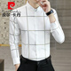 Pierre cardin spring and autumn plaid casual shirt men's long sleeve thin high-end shirt business slim fashion trendy clothes needle 9922 dark gray M (90-105Jin[Jin equals 0.5 kg])
