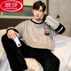LangSha Coral Velvet Pajamas Men's Fall and Winter New Long Sleeve Thickened Casual Large Size Teen Home Suit Flannel Set 3882 Letter Feather 3XL