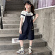 迪士尼女童夏装牛仔背带裤套装2025新款大童儿童夏季洋气时髦短裤两件套 背带裤加T恤 140 cm