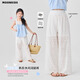 moonkids girls' pants summer thin children's hollow lace wide-leg pants girls white summer 2025 casual straight pants two-piece set [15090 wide-leg pants + 9889 short sleeves] 130 cm