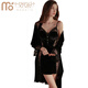 Pyjama modal et atmosphère sexy sur le lit sur le lit sexy. Style féminin Tentant mari pur sous-vêtements tentants. Robe de nuit sexy. 3879 noir (robe externe + ceinture) toute taille