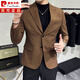 皮尔卡丹2025新款男士轻熟风西装外套棕色复古休闲西服修身高质感外搭上衣 棕色高质感西服 单件外套 XL 130-145斤