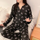 Ziwei Qifeng bow suspender pajamas for women with chest pad three-piece collar cardigan jacket long-sleeved home clothing set 13803 black three-piece set with chest pad 185 XXL recommendation 140-155
