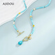 AJIDOU Ajidou necklace birthday gift for women imitation turquoise beaded pendant necklace for girlfriend and wife sky blue + gold