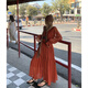 Shantoulin Village Neue Sommer große Retro Deep V Gurt Taille Spitze Langer Rock Slim Red Tea Break Rock 3527 Loulan Girls Langer Rock groß