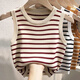 Catman (MiiOW) striped knitted vest suspender for women in summer 2025 new style inside and outside wearing short sports sleeveless top ins trendy white L