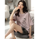 XPAY Japaner 2025 Neuer heißer Pyjamas für Frauen im Sommer Reine Baumwolle kurzärmelige zweiköpfige Sommerstreife Home Clothing XYZT9885 M Damenmodell empfohlen 80-100Jin [Jin gleich 0,5 kg]