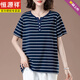 Hengyuanxiang striped short-sleeved T-shirt for women summer clothes with fat plus large size loose slimming top middle-aged mother versatile pure cotton t-shirt moss green [6219 models] L 100-115Jin [Jin equals 0.5 kg]