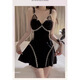 Rongxitu Sous-sol en maille en maille haut de gamme avec coussin de poitrine de poitrine confortable Robe Robe Set 3879 Black (robe unique + ceinture) M
