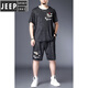JEEP SPIRIT肥佬冰丝速干T恤男胖子加肥加大码男装夏季休闲运动短袖短裤套装 黑色9922套装 收藏加购优先发货 7XL 250-275斤