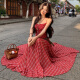 Con el temperamento casual del estilo europeo y de la Diosa M, la cintura es delgada de suspensor a cuadros rojo y empalmado para mujeres estilo Hong Kong Vestido de cintura alta 9734 Vestido a cuadros rojos S