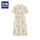 
ROMON Elegant Gold thread embroidered short-sleeved cheongsam skirt 2025 summer new style waist-hugging and slimming temperament elegant dress women's clothing 838 L