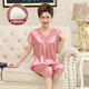 Pijamas modales de verano para madres de mediana edad con protectores para los senos, conjunto de ropa para el hogar de seda de hielo de manga corta fina de seda simulada de verano para mujeres para personas de mediana edad y mayores AYM684 Silver M sin protectores para los senos