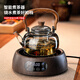 Full-degree heat-resistant glass teapot with wood grain teapot, home office stove, tea making kung fu tea set, open flame heating, wood shadow teapot + Kangmi wood grain ceramic stove