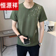 恒源祥新中式国风v领短袖T恤男夏季亚麻2025新款透气竹子半袖男士体恤衫 9856卡其色 M (约90~105斤可穿)