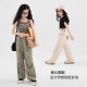 
Pitt Girls' Pants Spring and Summer New Style 2025 Children's Casual Paratrooper Pants Medium Large Children's Fashionable Loose Straight Work Pants 15261 Military Green + 15265 Apricot Color 160 cm