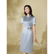 
Pink blue wardrobe [Chinese style] 2025 summer dress Xi grandma acetic cheongsam dress dress 552L683 Tamsui blue S