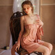 MONTAGUT Spring and Autumn Sexy Pajamas for Women 2025 New French Hot Night Dress Two-piece Set with Chest Pad Home Summer Thin Ice Silk xe6629# Sexy Black With Chest Pad Removable One Size M Sling + Sleeping Robe