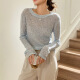 
H826 French soft glutinous sweater hollow sweater high-end loose top round neck blouse fashion item sun protection trend black M suitable for 80-100Jin [Jin equals 0.5 kg]