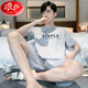 Langsha Pure Pajamas Pajamas Men's Summer Summer New Shorts de manga corta Capele Simple High-End Home Ropa de dos piezas Set 9928 Hombres de algodón puro [de manga corta + pantalones cortos] L Tamaño [100-125Jin [Jin equivale a 0.5 kg]]]