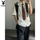 花花公子dk制服衬衫男短袖套装日系复古学院风jk男女班服宽松薄款衬衣 免烫白短袖衬衫+西裤 L 收藏领带