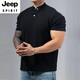 JEEP SPIRIT Summer Cuff Fitness Short Sleeve Men's Muscle Showing Sports T-shirt POLO. Shirt Henry Large Lapel Elastic Training Button Black L Recommended 155 Jin [Jin equals 0.5 kg]
