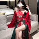 富伊熊新品情趣内衣性感古风汉服睡衣女调情免脱制服诱惑装激情床 红色汉服套装+9756镂空网衣套装 均码(建议80-130斤)