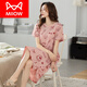 Catman (MiiOW) brand new nightgown for women in summer pure cotton short-sleeved long knee pajamas cute thin cotton home clothing E9902 bear head long skirt XL