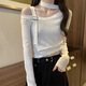 Rongxitu (Rongxitu) Nischen-Frauen-One-Shoulder-Strick-Top-Kurzkoranversion 2025 11303 Schwarz One Size (70-125jin [Jin Equals gonstrichs 0,5 kg] kann getragen werden)