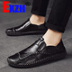 Exzh Brand Men's Shoes Summer Men's Leather Shoes Мужская повседневная обувь на искреную кожаную туфли мягкая подошва бобы 46 One Foot 47 Big 9912 Red Brown 38