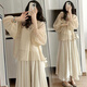 
Jingqi (JOYNCLEON) maternity suit 2025 new fashionable and fashionable high-end spring and summer high-waist skirt two-piece suit apricot color long-sleeved doll shirt + skirt suit L