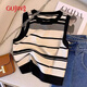 Ancient and Modern (GUJIN) [Contrast Color Stripes] Knitted Small Slings for Women in Spring and Autumn Underwear Base Shirt Niche Sleeveless Short Top