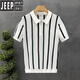
JEEP SPIRIT sense half zipper lapel short-sleeved sweater for men stripes contrasting sweater versatile casual half-sleeved men's top white 3XL
