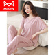 Catman (MiiOW) pajamas for women for summer thin short-sleeved modal middle-aged large-size loose mother's trousers two pieces of home clothes 9227# red plum powder (short-sleeved cropped pants) XL (recommended 120-140Jin [Jin equals 0.5 kg])