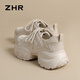 ZHR dad shoes for women in summer thick sole heightened casual shoes for women mesh breathable and lightweight women's shoes G755E apricot color 37